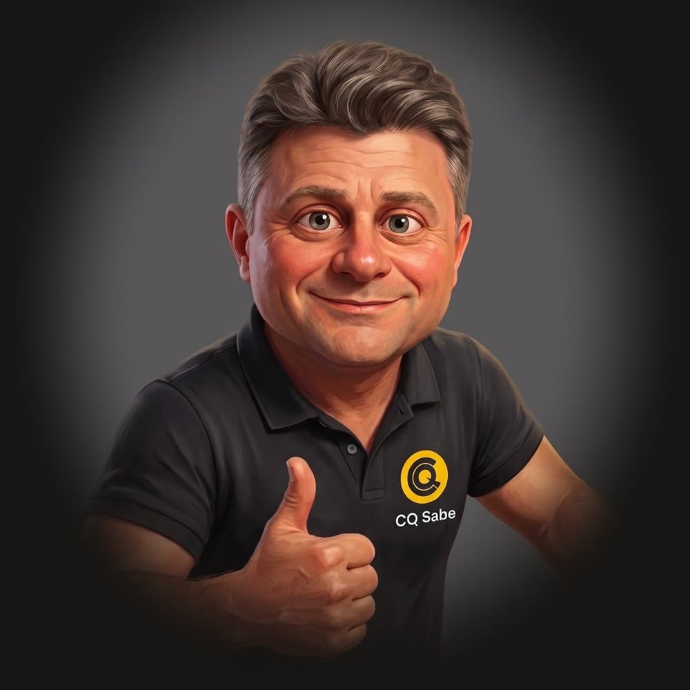 Retrato ilustrado de Márcio Dahyr, fundador do CQ Sabe Lanches, sorrindo com o polegar para cima